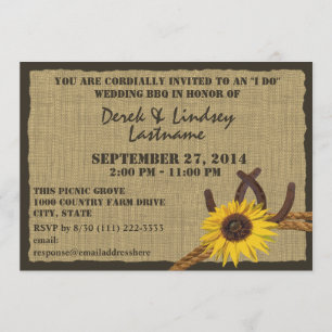 Sunflower and Horseshoes BBQ Wedding Reception Invitation