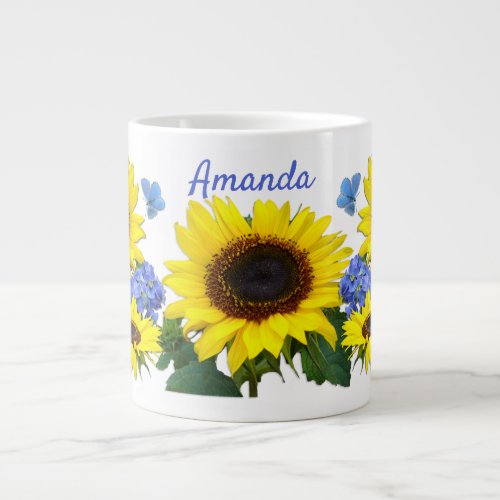 Sunflower and Hydrangea Custom Name Specialty Mug