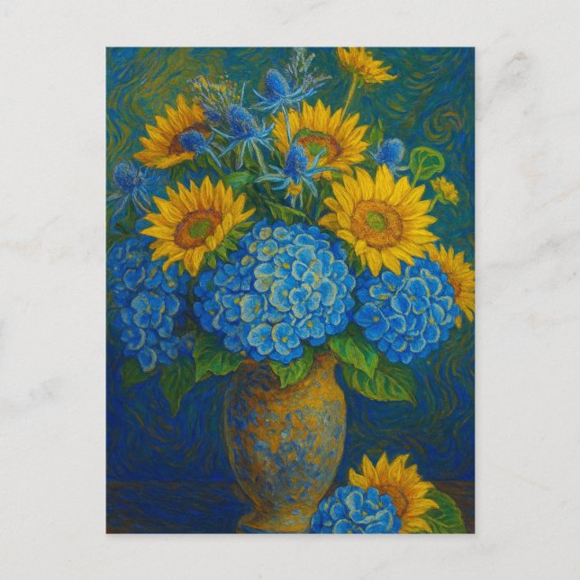 Sunflower and Hydrangea Postcard (Front)