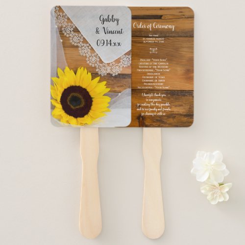 Sunflower and Lace Country Wedding Programs Hand Fan