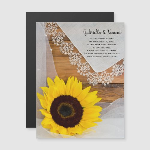 Sunflower and Lace Country Wedding Save the Date Magnetic Invitation