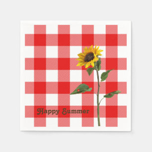 sunflower and lady bug on buffalo plaid napkins
