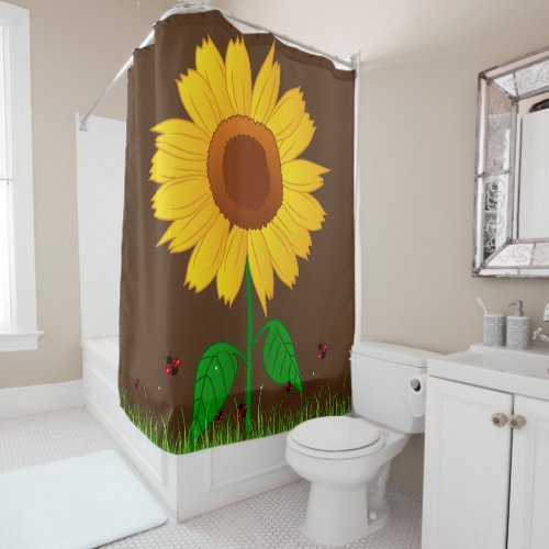 Sunflower and Lady Bugs - Shower Curtain