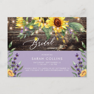 Sunflower and Lavender Bridal Rustic Shower  Invitation Postcard