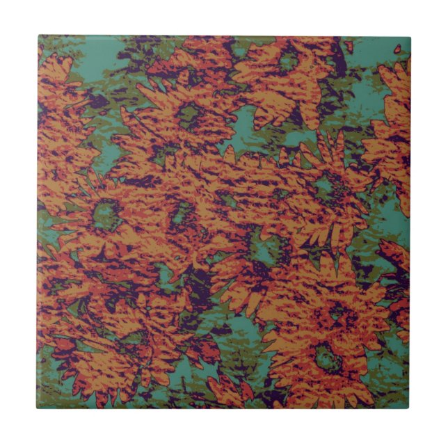 Sunflower and leaf camouflage pattern on ceramic tile (Front)