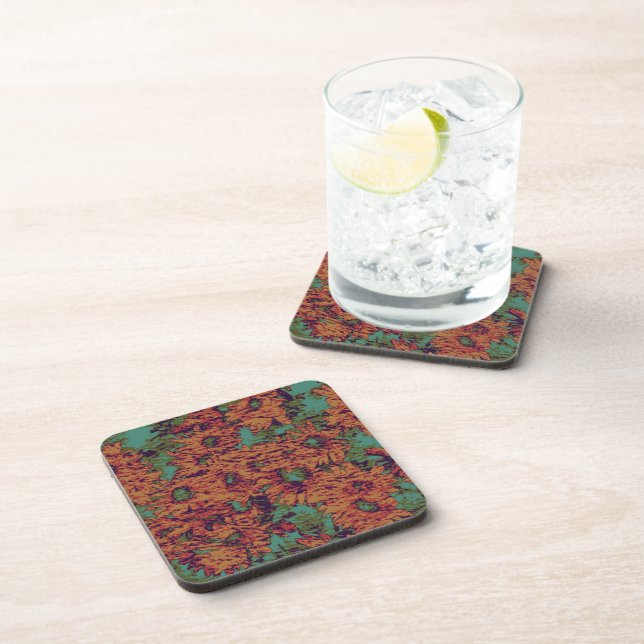 Sunflower and leaf camouflage pattern on coaster (Right Side)