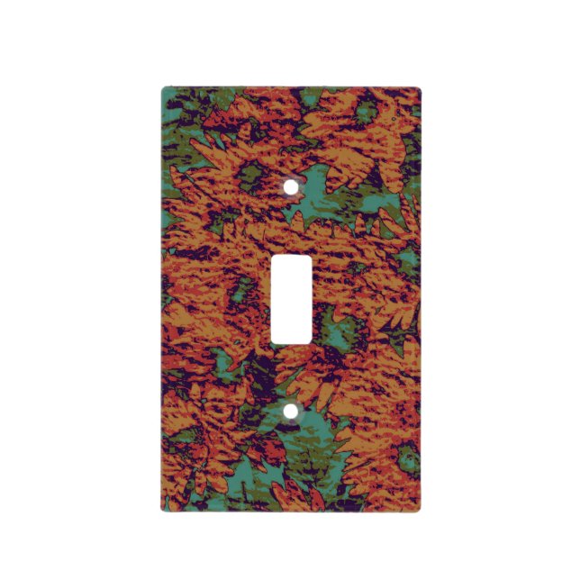 Sunflower and leaf camouflage pattern on light switch cover (Front)