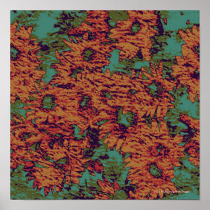 Sunflower and leaf camouflage pattern on poster