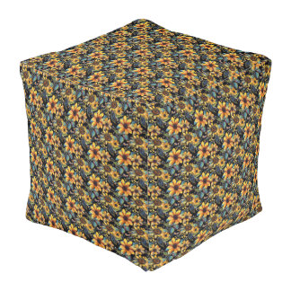 Sunflower and Leaf Floral Pattern Pouf