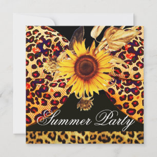 SUNFLOWER AND LEOPARD FUR BOW SUMMER GARDEN PARTY INVITATION