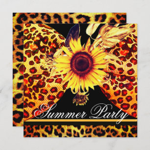 SUNFLOWER AND LEOPARD FUR BOW SUMMER GARDEN  PARTY INVITATION