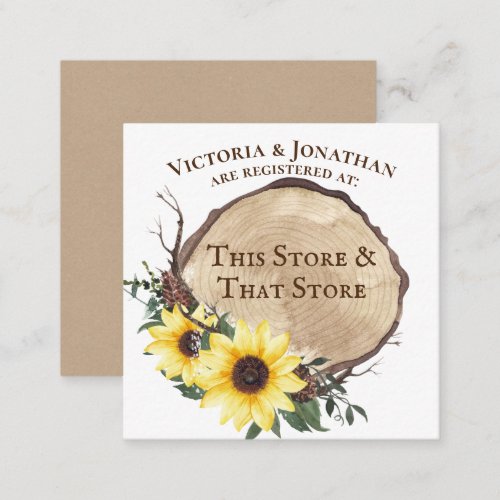 Sunflower and Log Slice Bridal Shower Registry Enclosure Card