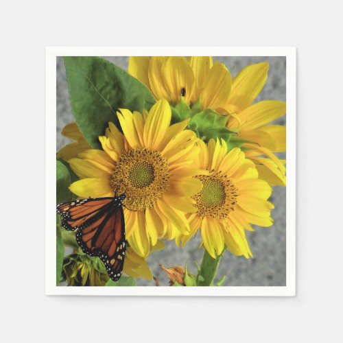 Sunflower and Monarch Butterfly Paper Napkins