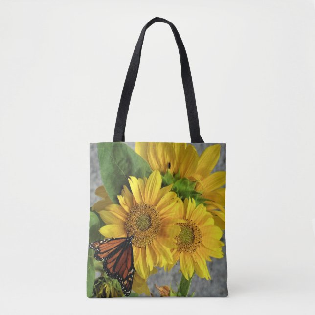 Sunflower and Monarch Butterfly Tote Bag (Front)