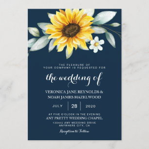 Sunflower and Navy Blue Geometric Rustic Invitation