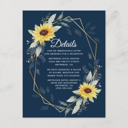 Sunflower and Navy Blue Geometric Rustic Wedding Enclosure Card