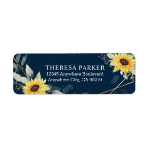 Sunflower and Navy Blue Geometric Rustic Wedding Label