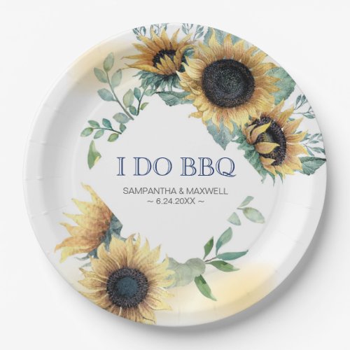Sunflower and Navy Blue I Do BBQ Paper Plates