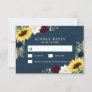 Sunflower and Navy Blue Magnolia Burgundy Wedding RSVP Card