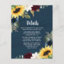 Sunflower and Navy Blue Watercolor Rustic Wedding Enclosure Card