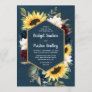 Sunflower and Navy Blue Watercolor Rustic Wedding Invitation