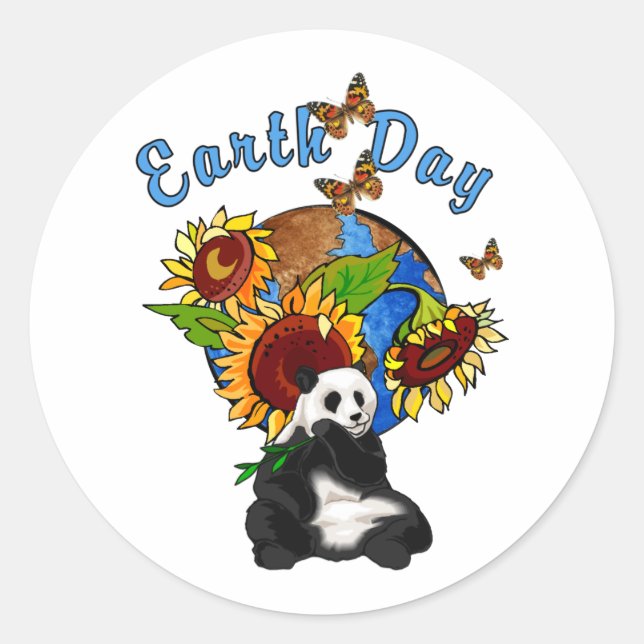 Sunflower and Panda Earth Classic Round Sticker (Front)