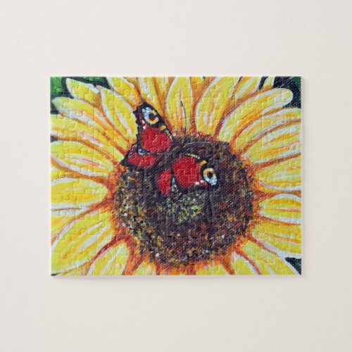 Sunflower and Peacock Butterfly Painting Jigsaw Puzzle