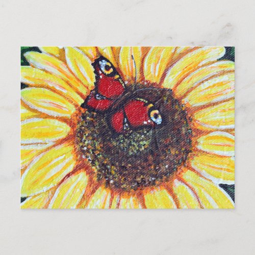 Sunflower and Peacock Butterfly Painting Postcard