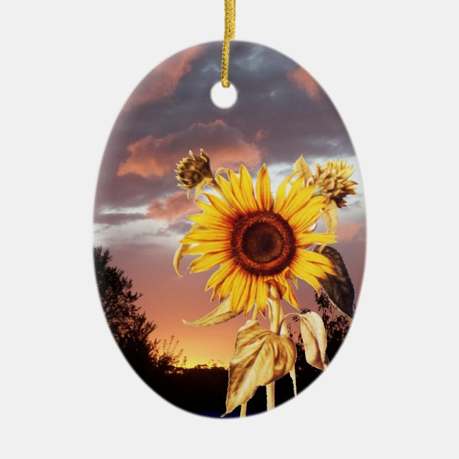 SUNFLOWER AND PINK SUMMER SUNSET CERAMIC ORNAMENT (Front)