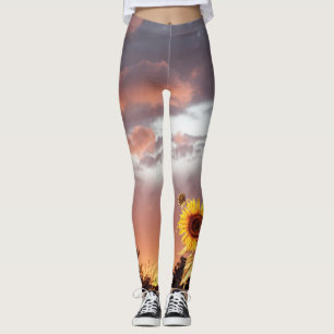 SUNFLOWER AND PINK SUMMER SUNSET LEGGINGS