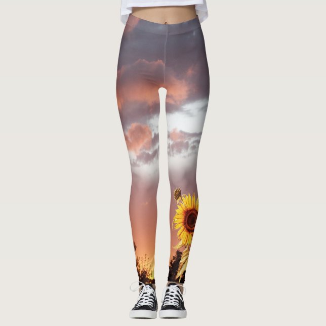 SUNFLOWER AND PINK SUMMER SUNSET  LEGGINGS (Front)