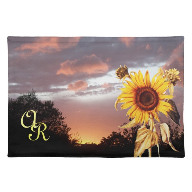 SUNFLOWER AND PINK SUMMER SUNSET MONOGRAM PLACEMAT (Front)