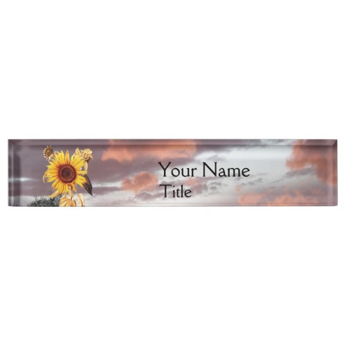 SUNFLOWER AND PINK SUMMER SUNSET NAME PLATE