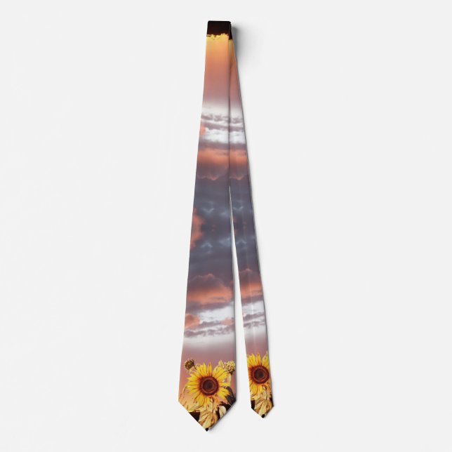 SUNFLOWER AND PINK SUMMER SUNSET NECK TIE (Front)