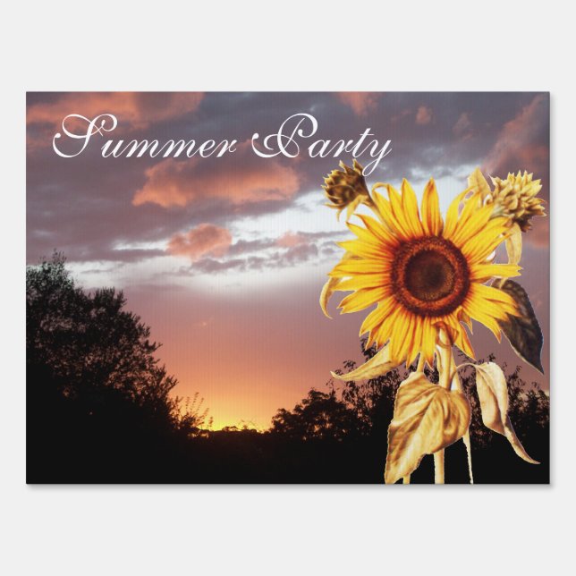 SUNFLOWER AND PINK SUMMER SUNSET Rustic Party Yard Sign (Front)
