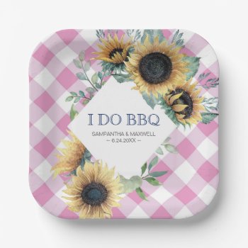 Sunflower And Pink Tartan I Do Bbq Paper Plate by VGInvites at Zazzle