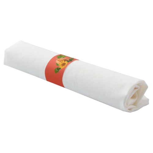 Sunflower and Pumpkin Image on Orange Background Napkin Bands