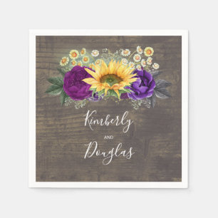 Sunflower and Purple Fall Rustic Wedding Napkins