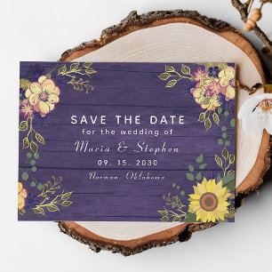 Sunflower and Purple Floral Fall Wedding Save The Date
