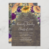 Sunflower and Purple Rose Rustic Graduation Invitation (Front/Back)