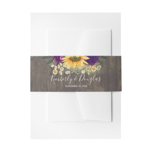 Sunflower and Purple Roses Rustic Fall Invitation Belly Band