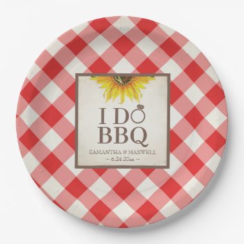 Sunflower And Red Gingham I Do Bbq Paper Plates by VGInvites at Zazzle
