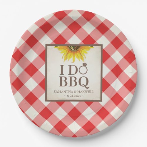 Sunflower and Red Gingham I Do BBQ Paper Plates