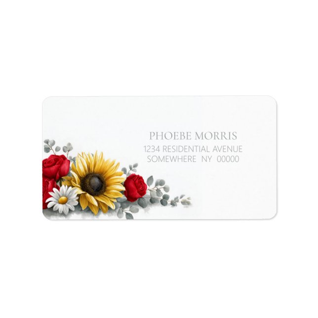 Sunflower and Red Rose Floral Address Label (Front)