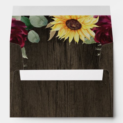 Sunflower and Red Roses Rustic Barn Wood Wedding Envelope