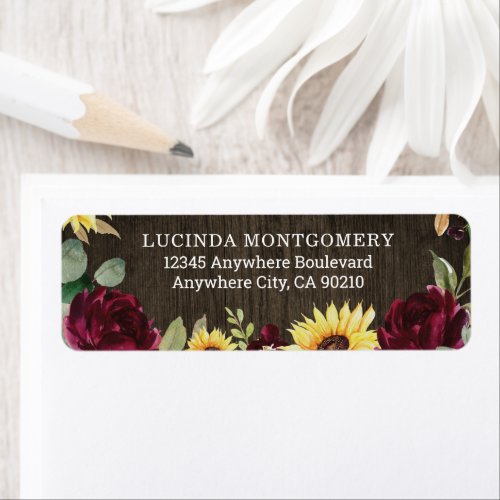 Sunflower and Red Roses Rustic Barn Wood Wedding Label