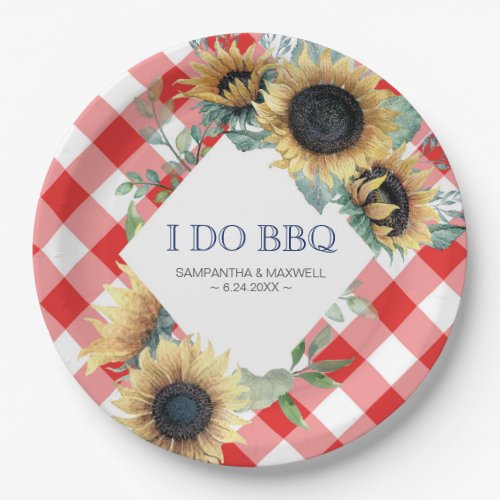 Sunflower and Red Tartan I Do BBQ Paper Plates