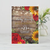 Sunflower and Rose Rustic Baby Shower Invitation (Standing Front)