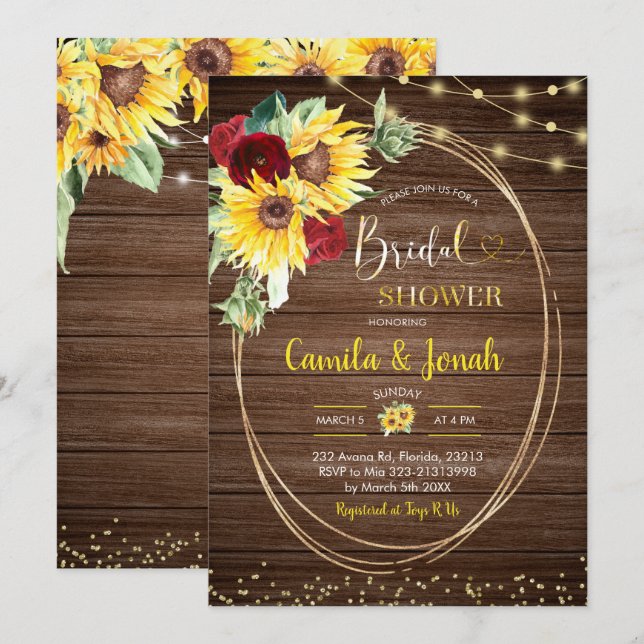 Sunflower and Rose Rustic Bridal Shower invitation (Front/Back)