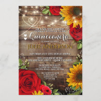 Sunflower and Rose Rustic Quinceanera Invitation